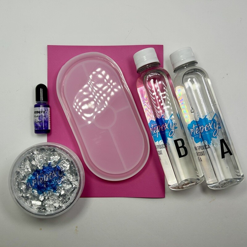 Molde tray ovalado
Reisna 500ml.
1 tinta de alcohol
1 hoja de plata