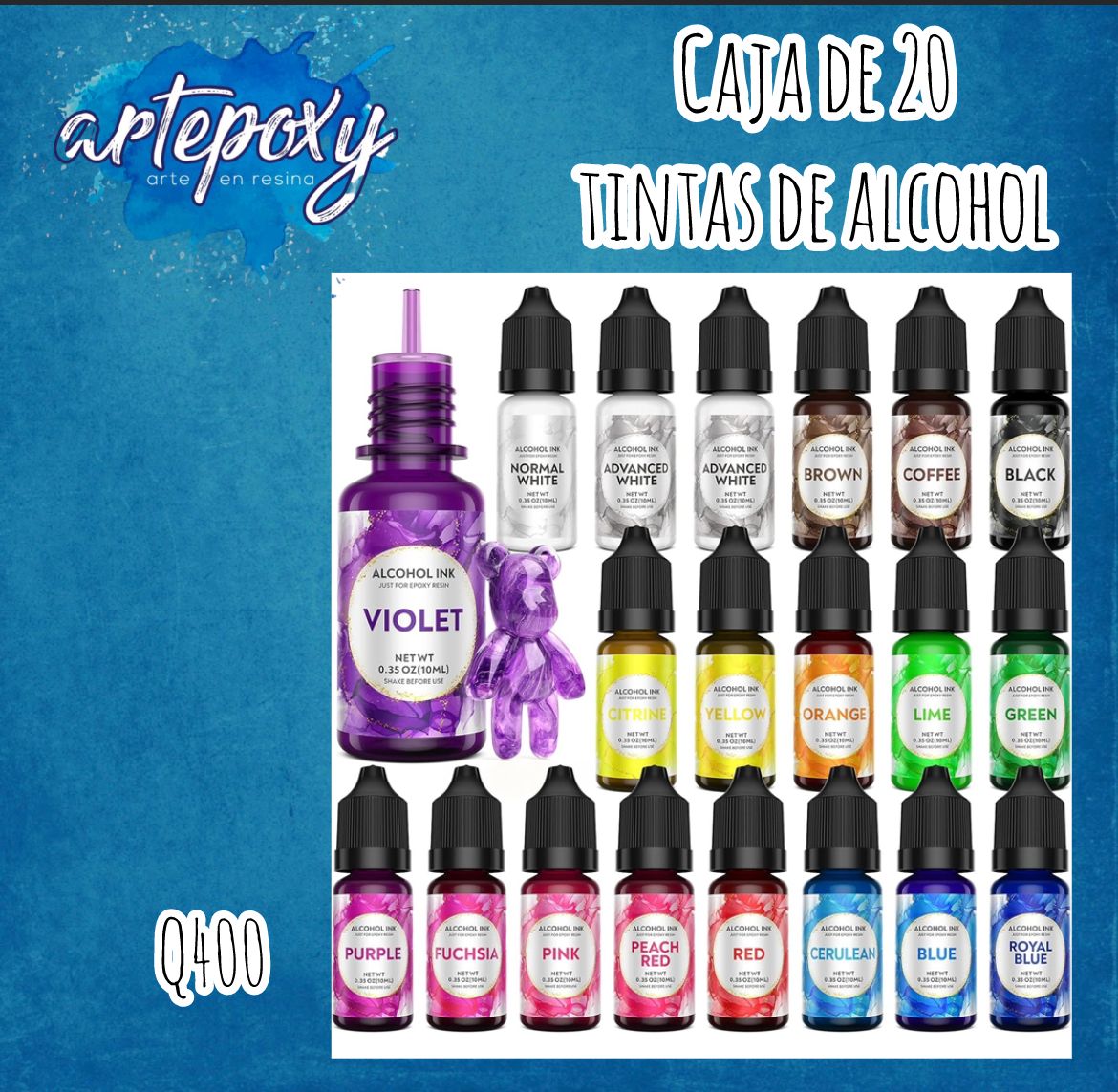 Caja de 20 colores de tintas de alcohol
