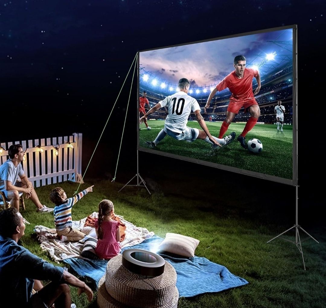 Écran de Projection sur Pied Portable 150 pouces 16:9 HD Toile de Projection Double Face Anti-Plis Grand Angle de Vision avec Sac de Rangement pour Vidéoprojecteurs Cinéma Maison et en Plein Air