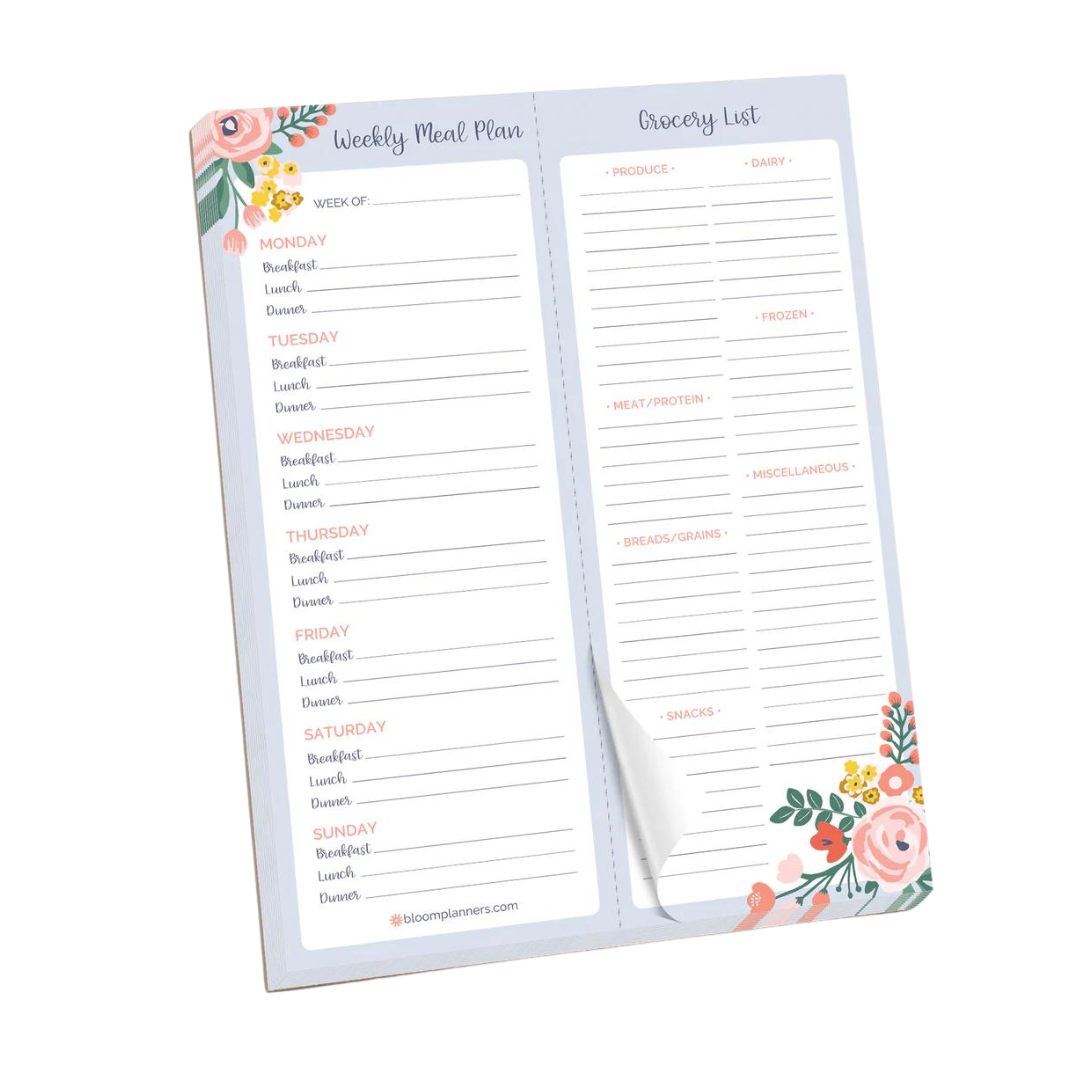planning pad meal &amp; grocery pad with magnet blue floral