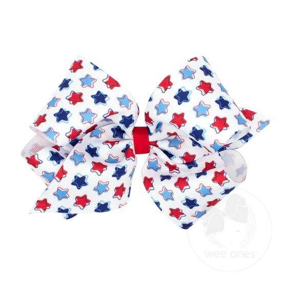 King Patriotic Print Grosgrain Hair Bow