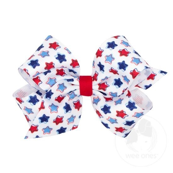 Medium Patriotic Print Grosgrain Hair Bow