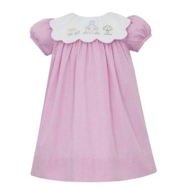 Back To School Pink Check Dress With Scalloped Collar