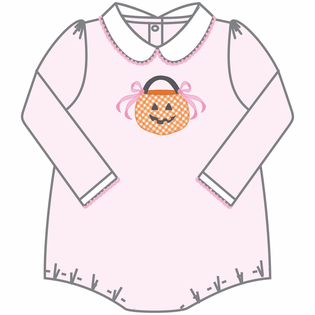 Trick or Treat Appliqué Collared Long Sleeve Bubble | Pink