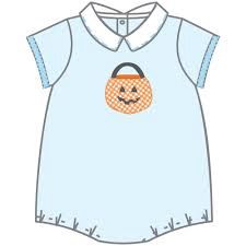 Trick or Treat Appliqué Collared Long Sleeve Boy Bubble | Blue