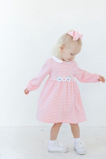 Striped Knit Dress With Flowers