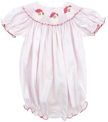 Emmie Smocked Bishop Bubble | Pink Santa