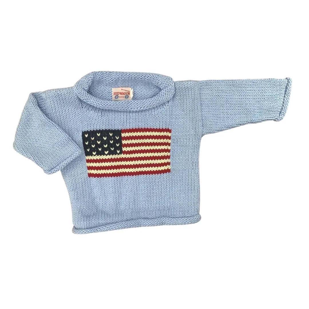 Roll Neck Antique Flag Sweater, Colour: Sky Blue, Size: 18M