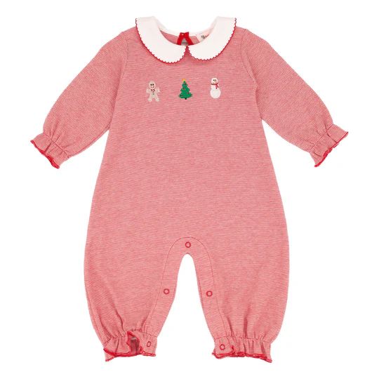 Baby Deep Red Stripe Romper | Christmas Icons
