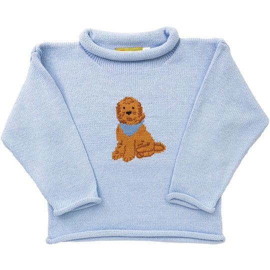 Boys Roll Neck Goldendoodle With Bandana Sweater | Sky Blue