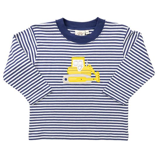 Boys Dark Royal Stripe Long Sleeve | Bulldozer