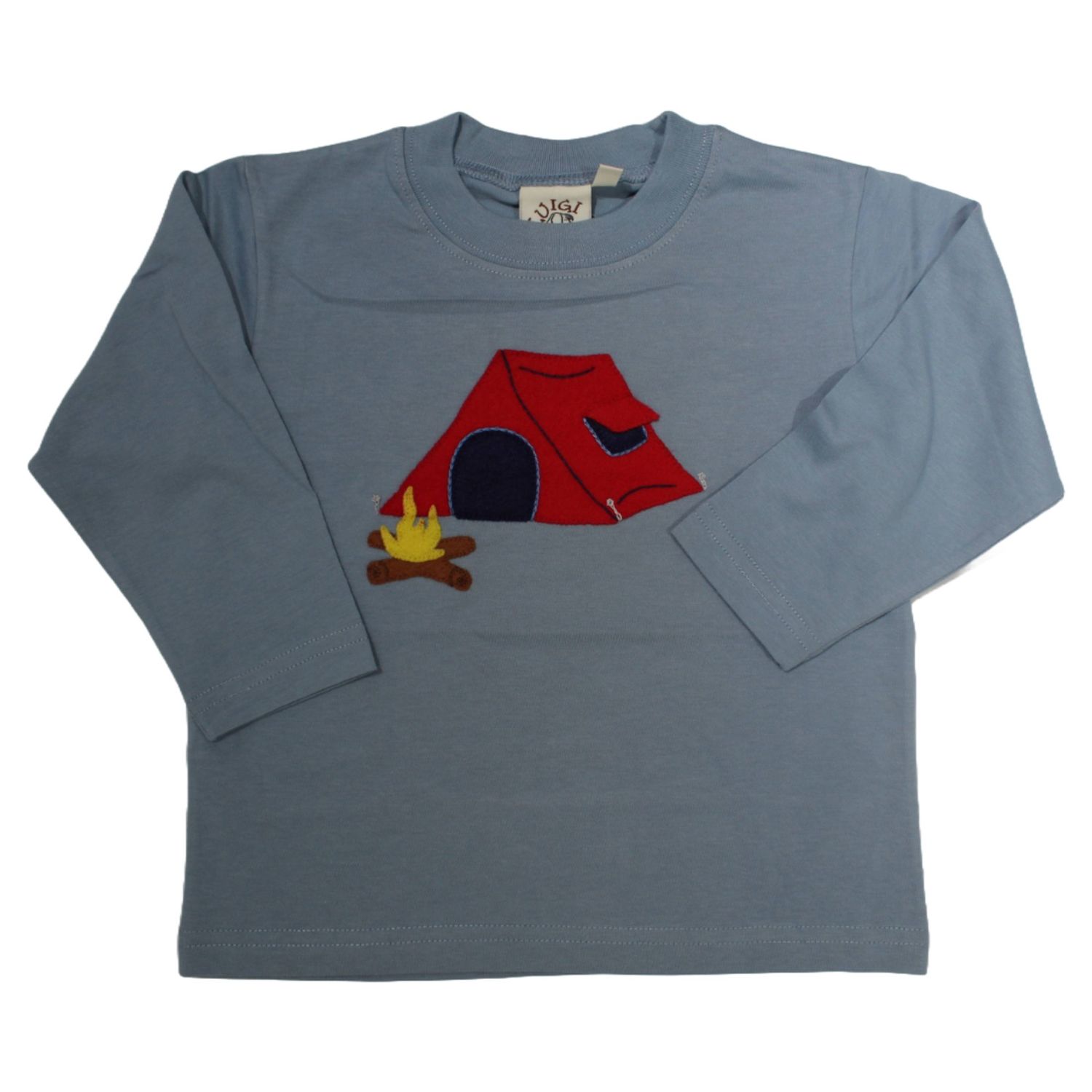 Boys Light Steel Long Sleeve Shirt | Tent With Campfire