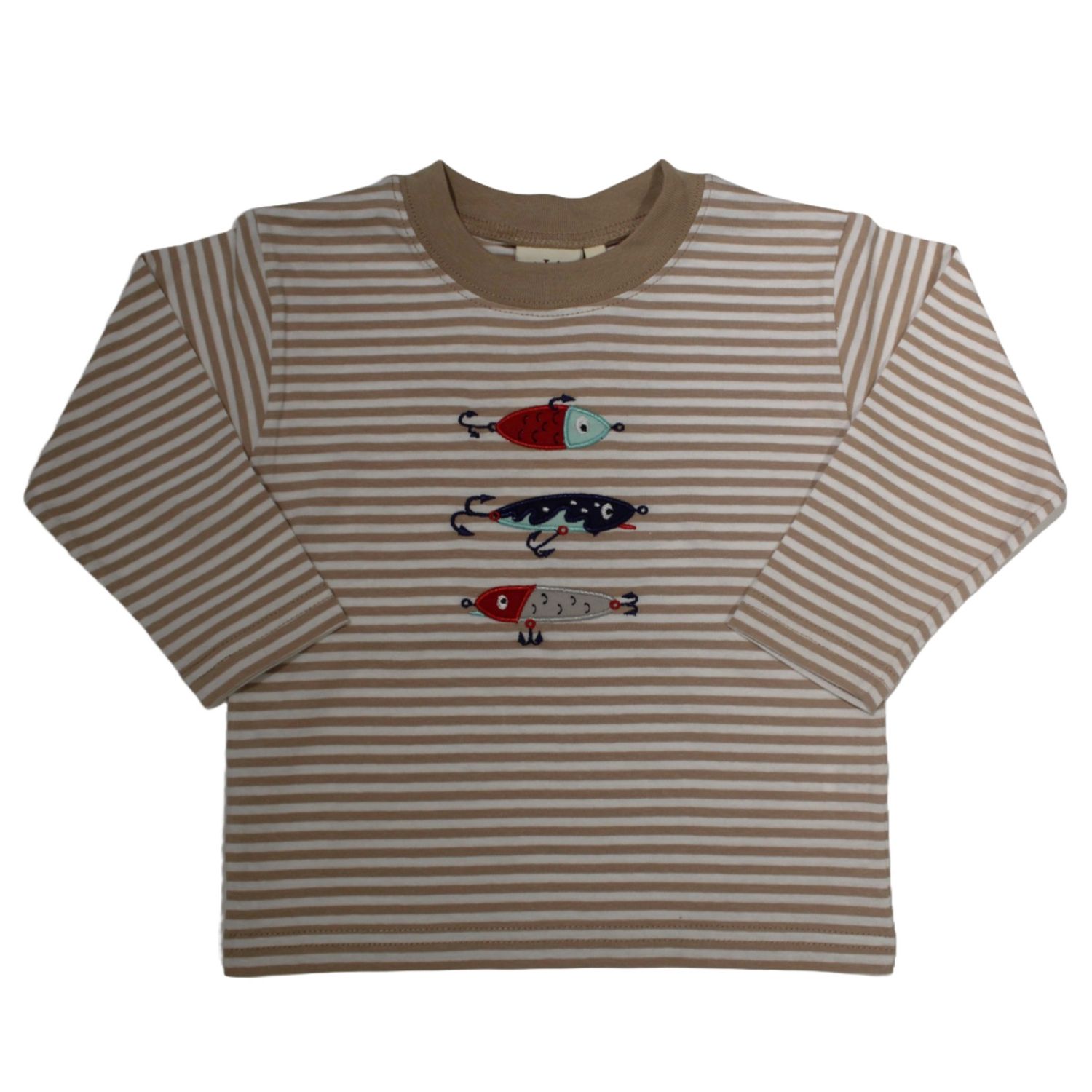 Boys Sand And White Stripe Long Sleeve Shirt | Fishing Lures