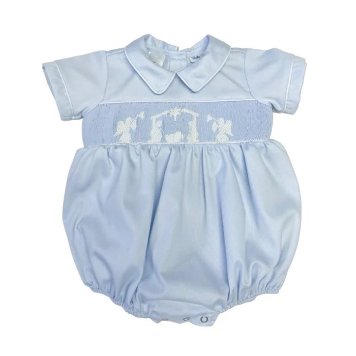 Champ Light Blue Pique Smocked Bloomer Set | Nativity