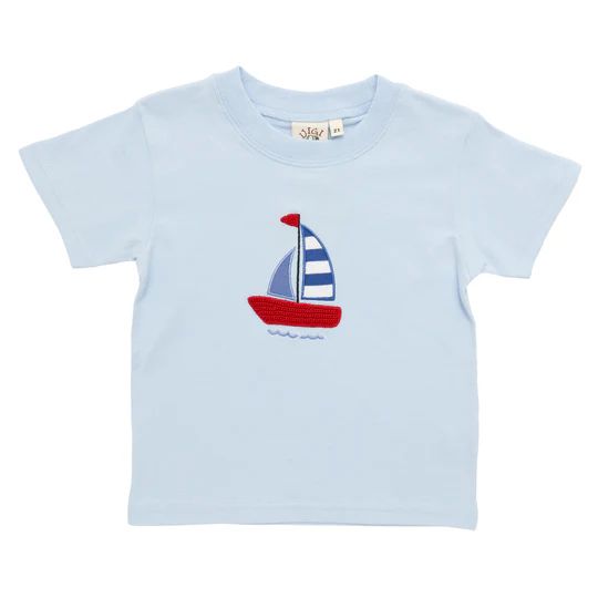 Boys Light Sky Blue Short Sleeve | Boat With Sails