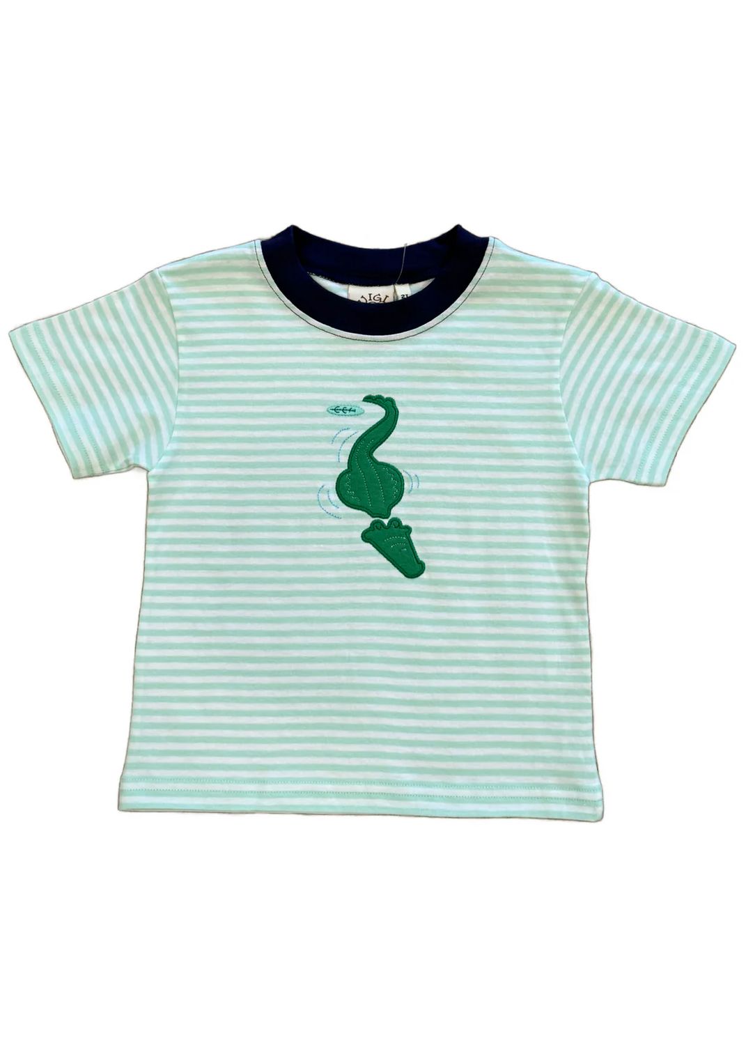 Boys Light Jade With White Stripe Short Sleeve | Alligator In Water