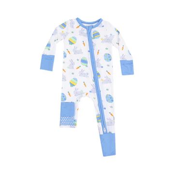 2 Way Zipper Romper | Blue Easter Bunnies