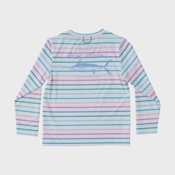 Pro Performance Long Sleeve Fishing T- Shirt | Fuchsia Pink Multi Color Stripe
