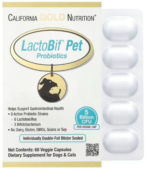 California Gold Nutrition, LactoBif Pet Probiotics, 5 Billion CFU, 60 Veggie Capsules