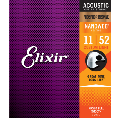 Elixir 16027 Phosphor Bronze Acoustic w/NANOWEB. Custom Light 11-52