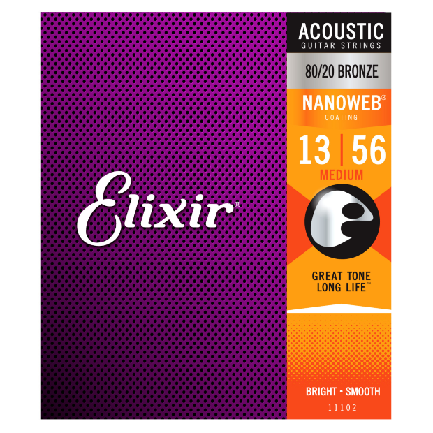 Elixir 11102 80/20 Bronze Acoustic w/NANOWEB. Medium 13-56