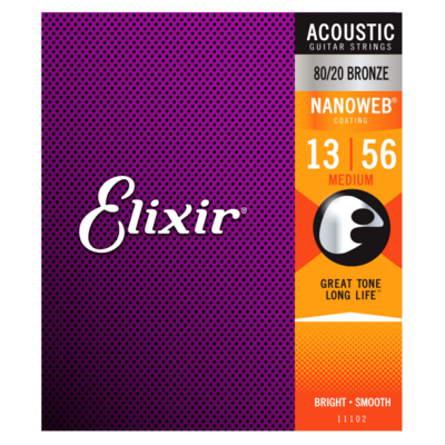 Elixir 11102 80/20 Bronze Acoustic w/NANOWEB. Medium 13-56