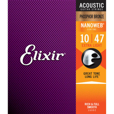 Elixir 16002 Phosphor Bronze Acoustic w/NANOWEB. Extra Light 10-47