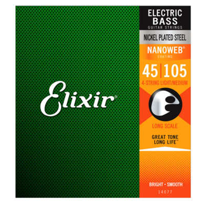 Elixir 14077 Nickel Plated Steel Bass NANOWEB. Long Scale Medium 45-105