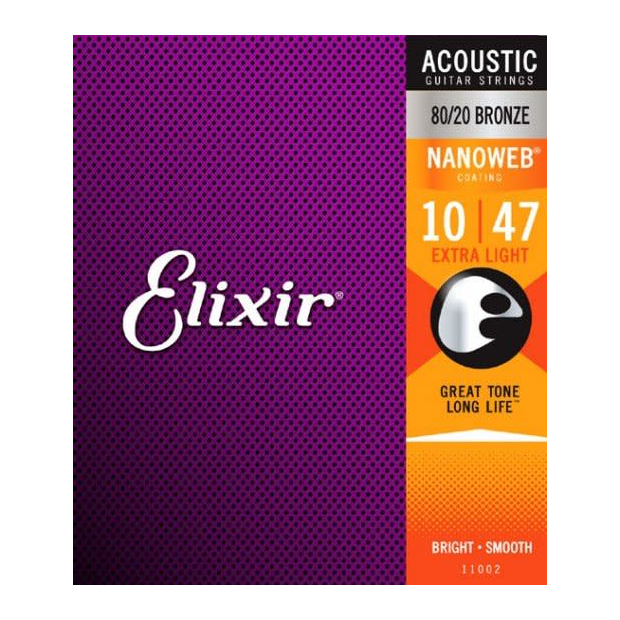 Elixir 11002 80/20 Bronze Acoustic w/NANOWEB Extra Light 10-47