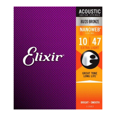 Elixir 11002 80/20 Bronze Acoustic w/NANOWEB Extra Light 10-47