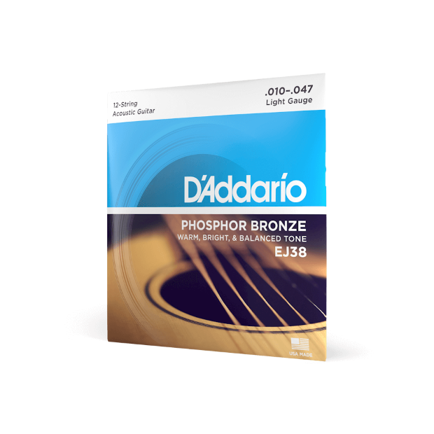 D'Addario EJ38 Phosphor Bronze 12-String Acoustic Guitar Strings, Light, 10-47