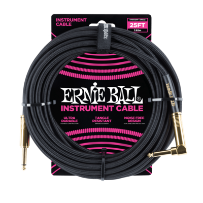Ernie Ball 6058 25' Braided Straight/Angle Instrument Cable - Black