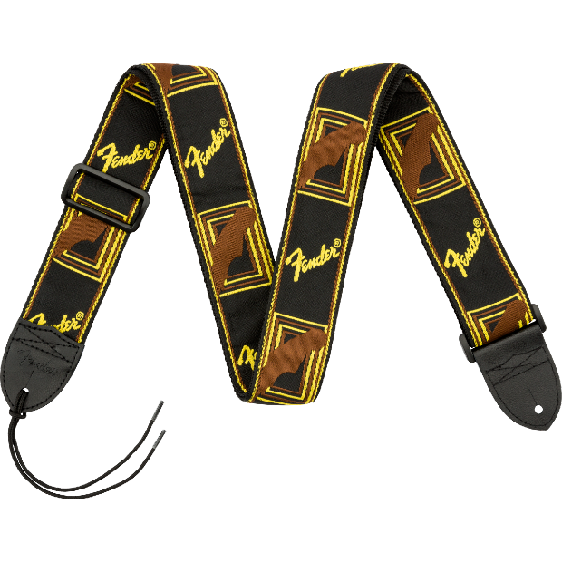 Fender Monogrammed Strap, Black/Yellow/Brown, 2"