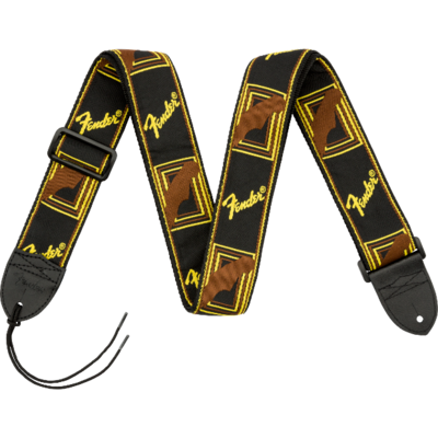 Fender Monogrammed Strap, Black/Yellow/Brown, 2"