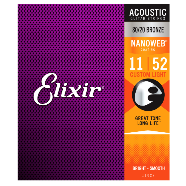 Elixir 11027 80/20 Bronze Acoustic w/NANOWEB. Custom Light 11-52