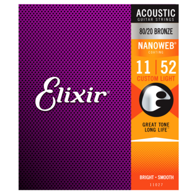 Elixir 11027 80/20 Bronze Acoustic w/NANOWEB. Custom Light 11-52