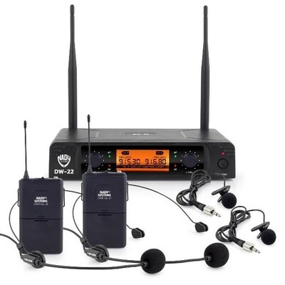 Nady DW-22 Dual Digital Wireless System w/Two Lapel Microphones/Two Headset Microphones