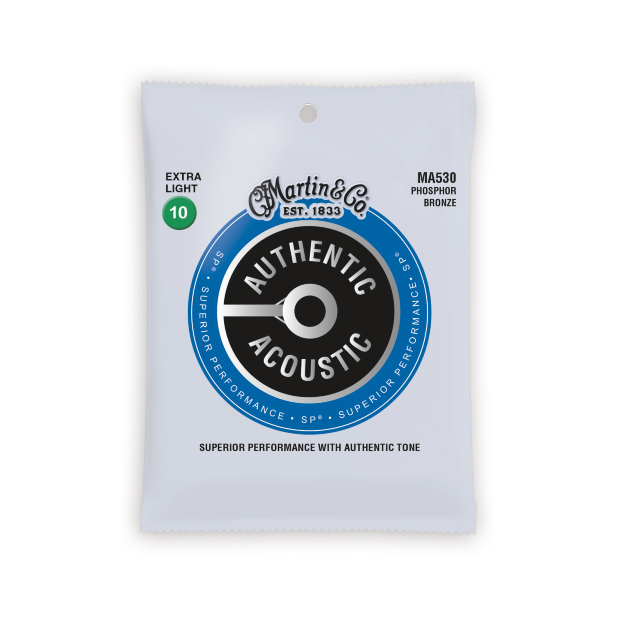 Martin MA530 Authentic Acoustic SP 92/8 Phosphor Bronze Extra Light Guitar Strings. 10-47
