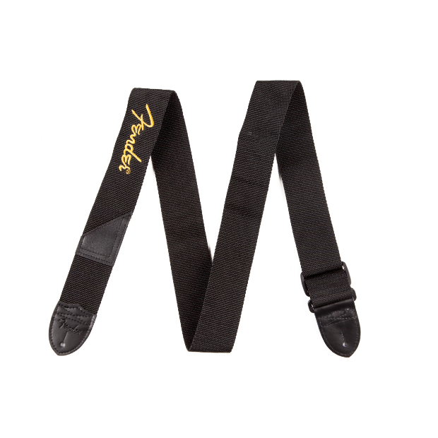 Fender® Logo Strap, Black/Yellow Logo, 2"