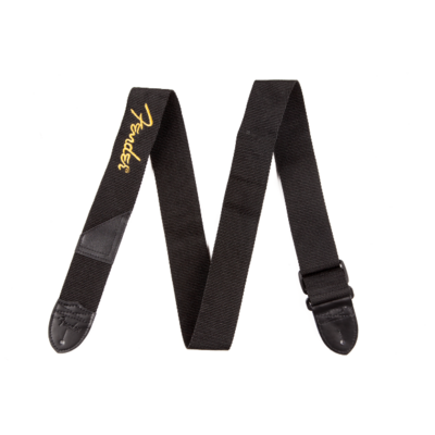Fender® Logo Strap, Black/Yellow Logo, 2"