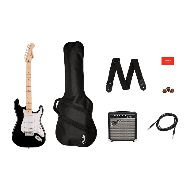 Squier Sonic® Stratocaster® Pack, Maple Fingerboard, Black, Gig Bag, 10G - 120V