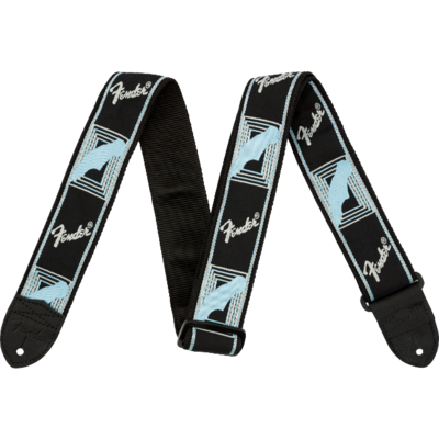 Fender Monogrammed Strap, Black/Light Grey/Blue, 2"