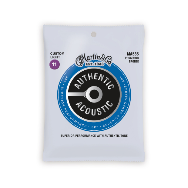 Martin MA535 Authentic Acoustic SP 92/8 Phosphor Bronze Custom Light Guitar Strings. 11-52