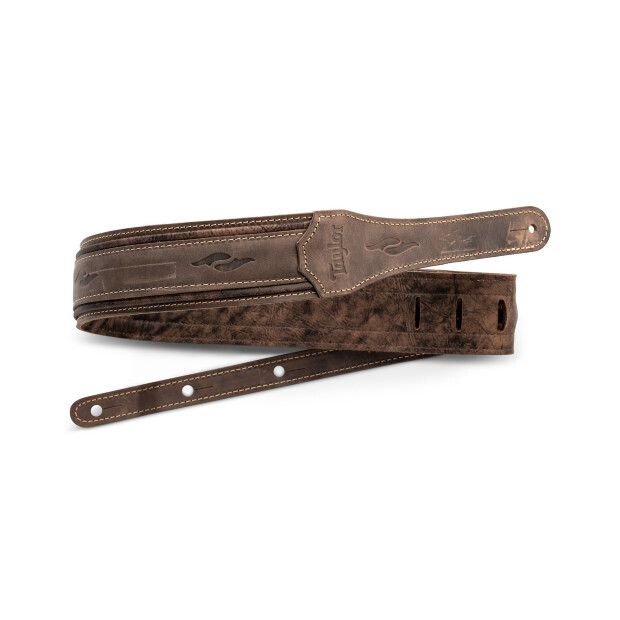 Taylor Element Distressed Leather Guitar Strap - Dark Brown, Size: 2.5"