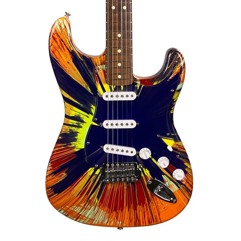 Fender FSR Splattercaster Standard Stratocaster 2003 Violet, Graffiti Yellow, Dakota Red, and Orange Drop over Surf Green W/HSC (Used)