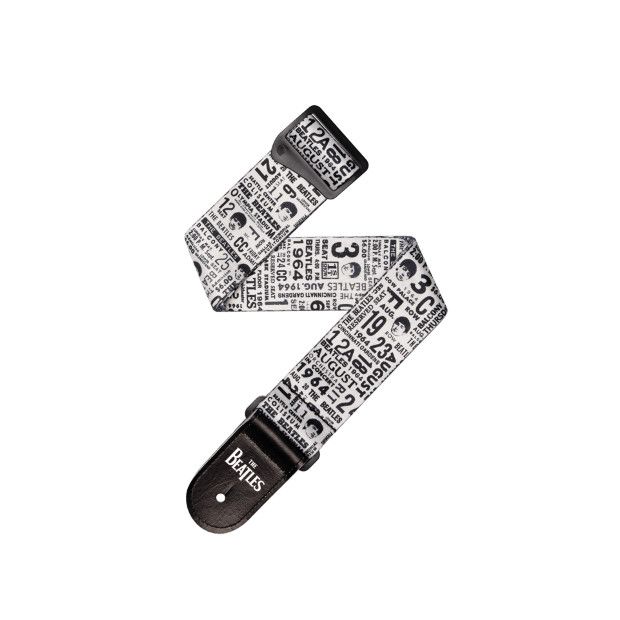 D&#39;Addario Beatles 1964 US Tour Ticket Stubs Guitar Strap, Black and White