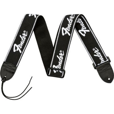 Fender Running Logo Strap, Black/White Logo, 2"