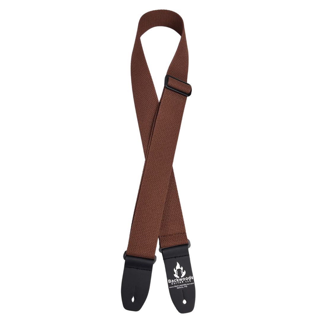 Backwoods 2" Cotton Guitar Strap w/Tri Glide & Leather Ends Brown