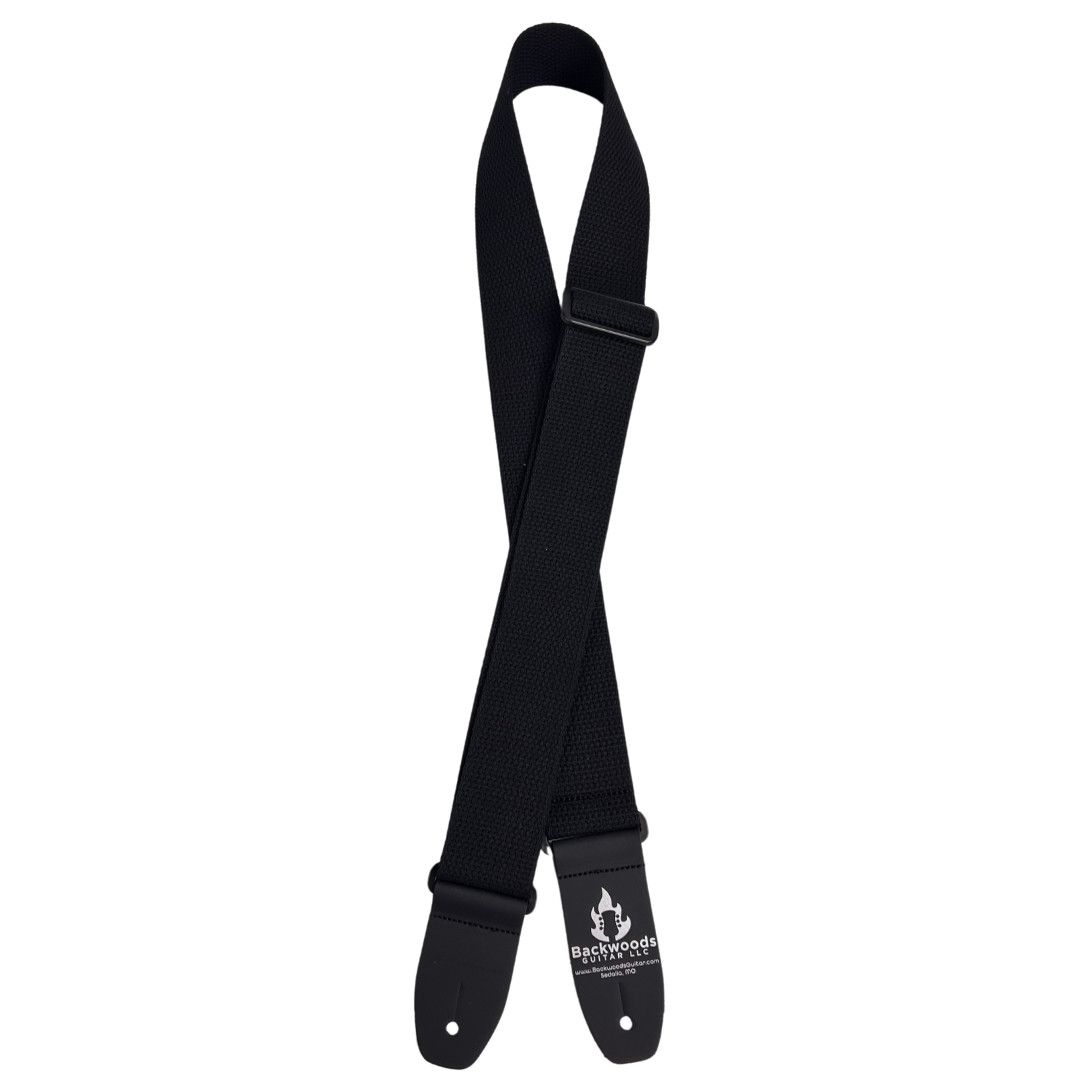 Backwoods 2" Cotton Guitar Strap w/Tri Glide & Leather Ends Black