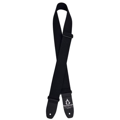 Backwoods 2" Cotton Guitar Strap w/Tri Glide & Leather Ends Black